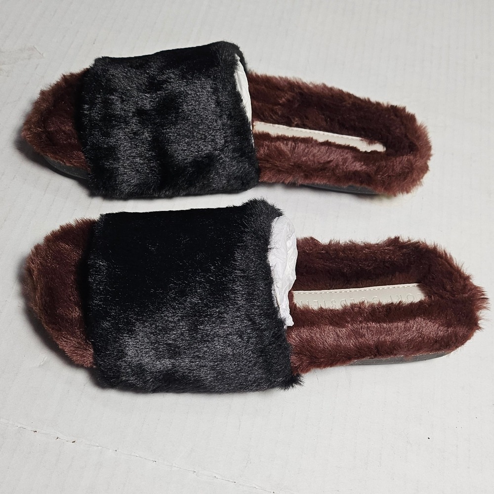 Lori Goldstein Li-Dillian Black Brown Faux Fur Slide Slippers Womens 5M 35 NEW - Picture 3 of 11